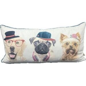 Loving Kindness Embroidered DRESSED UP DOGS  Long Sofa Bed Throw Pillow 27 X 14”